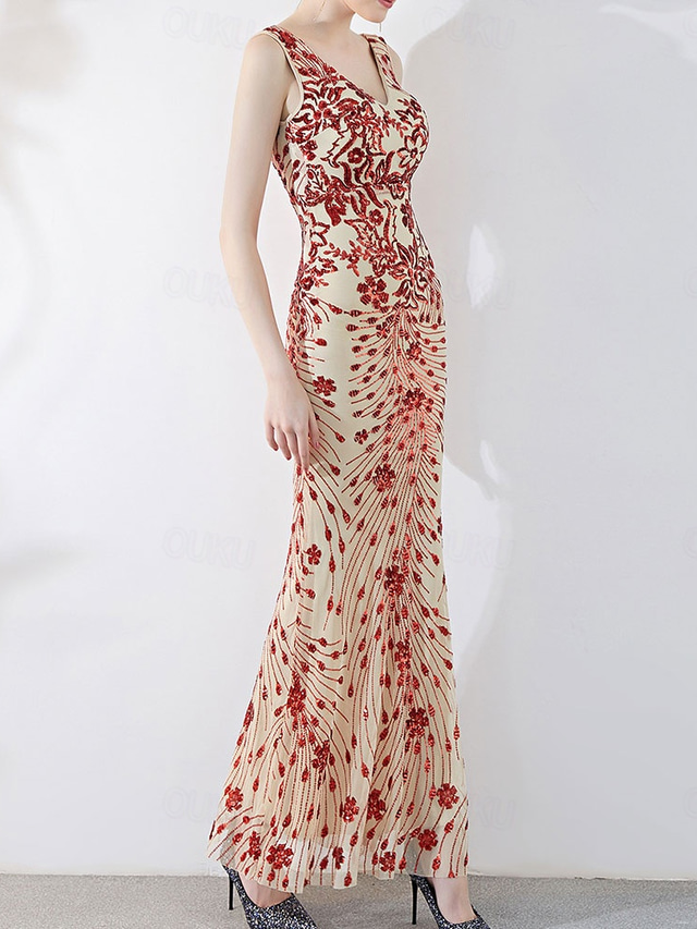  Mermaid / Trumpet Quinceanera Dresses Elegant Dress Formal Wedding Floor Length Sleeveless V Neck Sequined with Sequin 2025