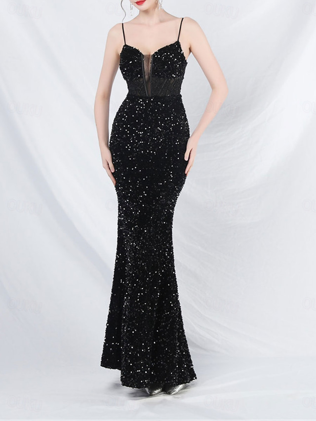  Mermaid / Trumpet Prom Dresses Pink Dress Corset Dress Performance Wedding Floor Length Spaghetti Strap with Sequin