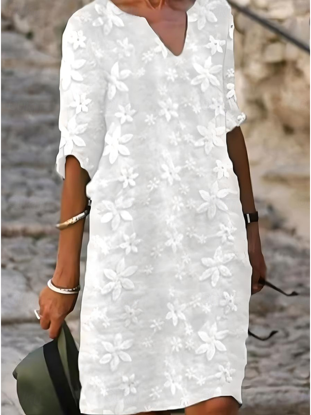  Women's Long Dress Maxi Dress White Dress Stylish Casual Vacation Party Daily Regular Fit Plain Half Sleeve V Neck White Spring Fall