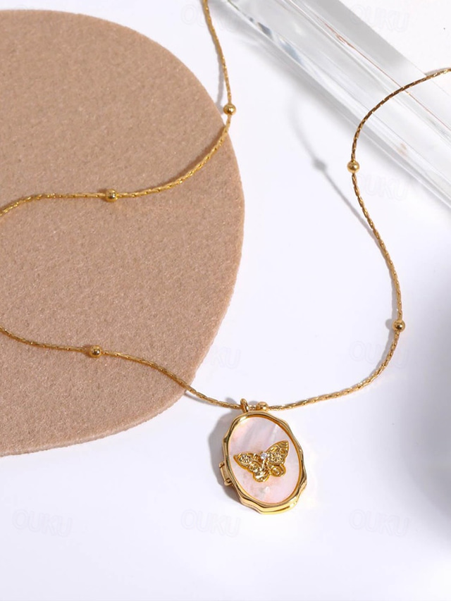  Collana con ciondolo a farfalla in oro da donna - ciondolo ovale in stile vintage con perle e scomparto nascosto per foto, elegante regalo per anniversario, compleanno o laurea