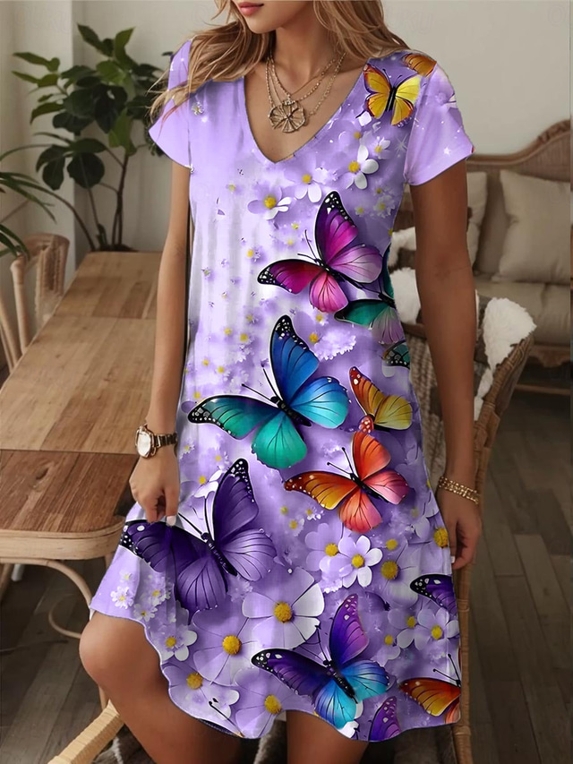  Kobieca Sukienka Mini Sukienka A Linia Sukienka T-Shirt Sukienka Tee Sukienka Casual Wakacje Codzienna Regularna Dobrana Graficzny Paisley Krótki Rękaw Dekolt w Serek Niebieska Beżowa Lato Wiosna
