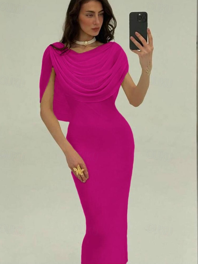  Robe midi capre sirène / trompette robes de cocktail robe élégante robe semi-formelle mariage longueur thé manches courtes col en V mousseline 2025