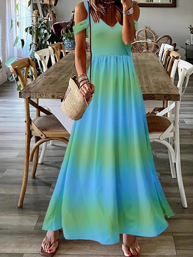  Women's Long Dress Maxi Dress Casual Dress Swing Dress Fashion Outdoor Party Holiday Regular Fit Ombre Sleeveless V Neck Blue Dark Blue Summer