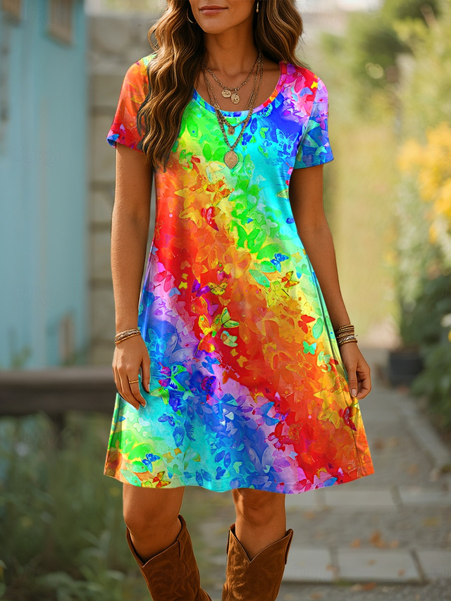  Pentru femei Rochie Mini Rochii Tricou Rochie A line Rochie de vară Casual Zilnic Fit regulat Ombre Grafic Geometric Manșon scurt Crewneck Albastru piscină Mov Portocaliu Vară Primăvară