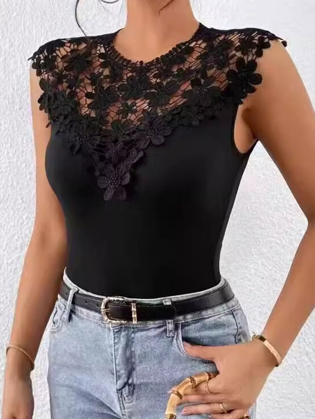  Γυναικεία Καμισόλ Tank Top Συμπαγές Χρώμα Κομψό Καθημερινά Στυλάτο Αμάνικο Στρογγυλή Ψηλή Λαιμόκοψη Κανονικά μπλουζάκια Καθημερινά Κοφτό Μαύρο Καλοκαίρι Άνοιξη
