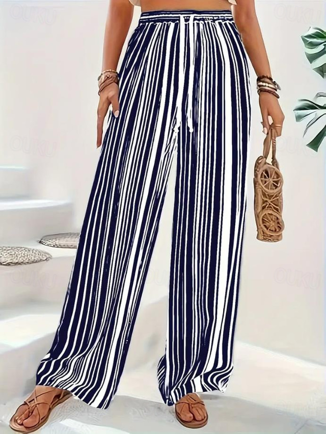  Femmes Jambe large Chinos Shorts de plage Vacances ancien Mode Longueur complète Taille haute Graphique Géométrique Cordon de serrage Impression Respirant Doux Micro-Élastique Vacances Occasionnel