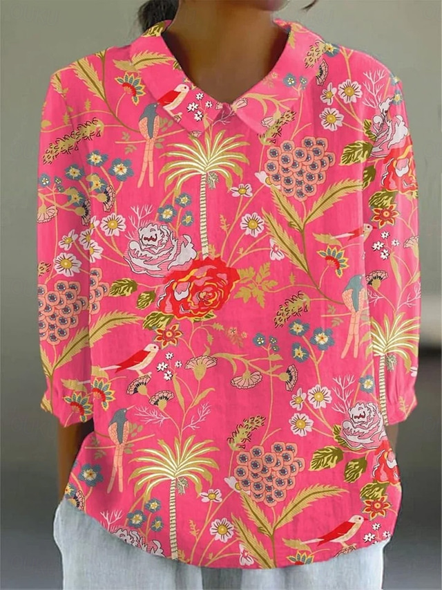  Femmes Chemise Fleuri Graphique ancien Tropical Quotidien manche longue Col de chemise Hauts Réguliers Quotidien Boutons Imprimé Rose Claire Violet Vert Bleu clair Été Printemps
