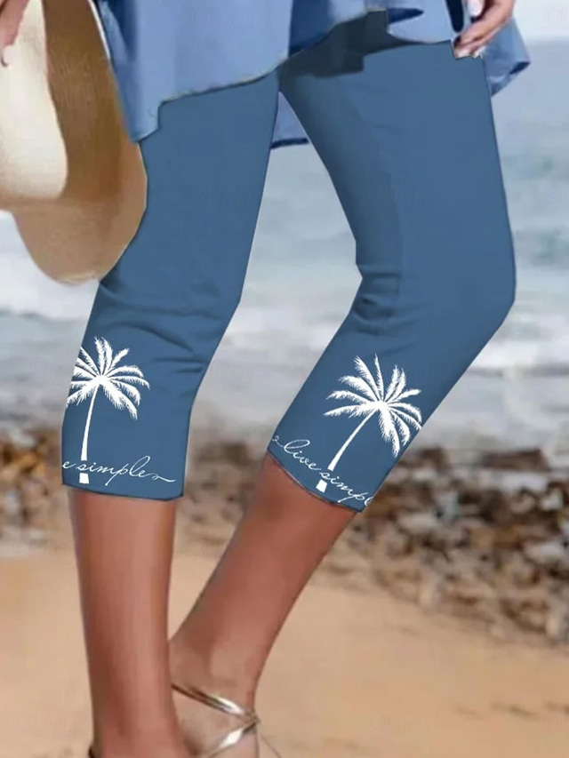  Femmes Leggings Vacances ancien Mode Longueur mollet Taille haute Graphique Tropical Impression Chaleur Thermique Respirant Doux Élastique Formel Extérieur Vacances Noir Blanche Bleu Été Printemps