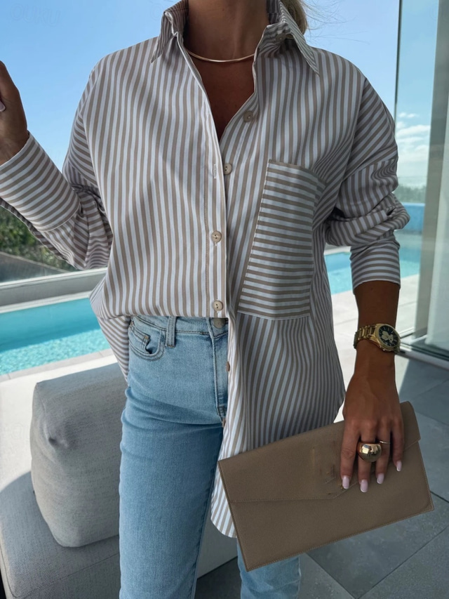  Women's Shirt Floral Stylish Casual Long Sleeve Shirt Collar Regular Tops Daily Buttons Pocket Print Pink Blue Khaki Summer Spring