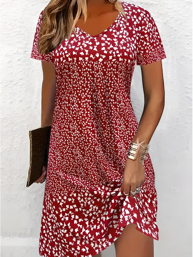  Femmes Mini Robe Robe T-Shirt Robe d'Été Robe d'été Vacances Occasionnel Boho Quotidien Sortir Coupe régulière Fleuri Graphique Manche Courte Col en V Rouge Été