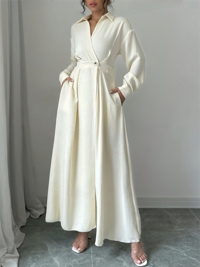  A-Line Quinceanera Dresses Elegant Dress Formal Wedding Ankle Length Long Sleeve Shirt Collar Satin with Buttons 2025