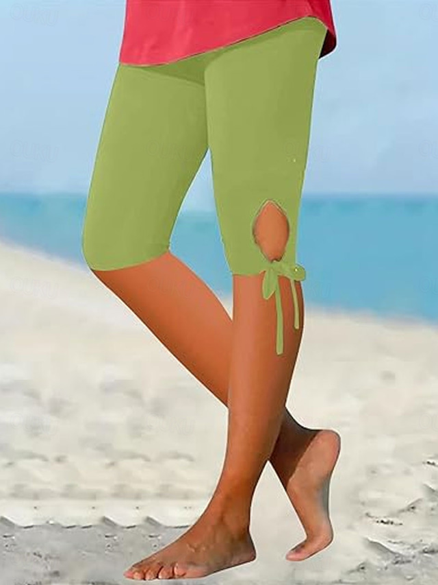  Women's Leggings Vacation Vintage Fashion Knee Length High Waist Solid Color Printing Breathable Soft Micro-elastic Outdoor Daily Black Blue Green Gray Summer Spring Slim Fit