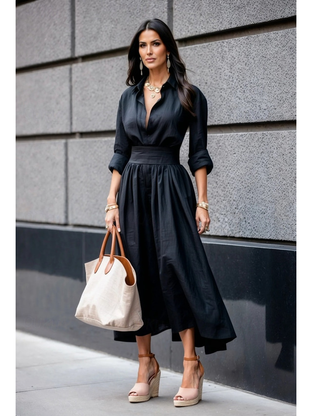  Pentru femei Rochie Lunga Rochie Maxi Rochie leagăn Elegant Ieșire Fit regulat Culoare pură Manșon Lung În V Negru Alb Toamnă