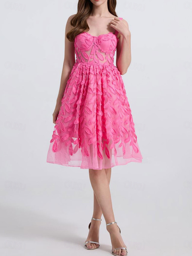  A-Line Quinceanera Dresses Elegant Dress Wedding Wedding Guest Knee Length Sleeveless Sweetheart Polyester Backless with Floral Print Wedding Guest Dress 2025