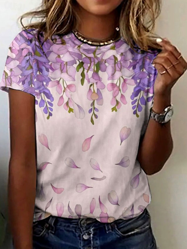  Pentru femei Tricou Floral Grafic Plante Epocă Stilat Clasic Manșon scurt Stil Nautic Topuri obișnuite Zilnic Sfârșit de săptămână Imprimeu Roz Îmbujorat Vară