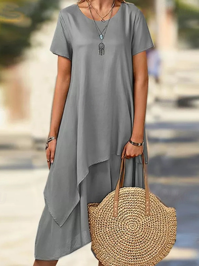  Women's Midi Dress Casual Dress T Shirt Dress Tee Dress Classic Modern Outdoor Vacation Daily Regular Fit Plain Short Sleeve Crew Neck Gray Summer