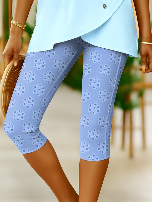 Mulheres Leggings Férias Vintage Moda Comprimento da panturrilha Cintura Alta Floral Gráfico Geométrica Estampado Respirável Macio Com Stretch Formal Férias Escritório Rubi Vermelho Verão Primavera