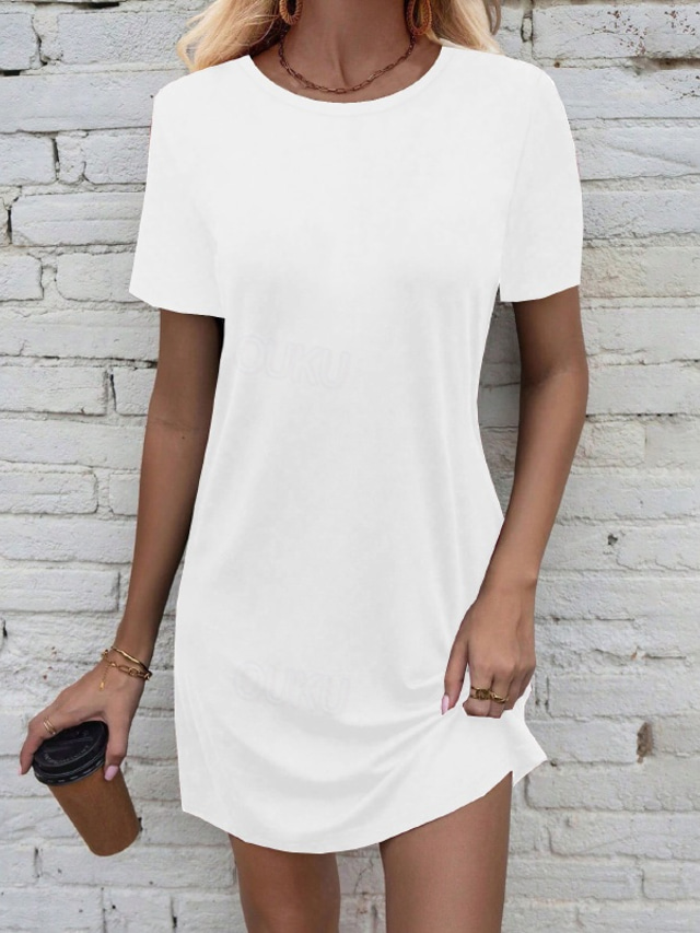  Femmes Mini Robe Robe Décontractée Robe T-Shirt Classique Moderne Vacances Quotidien Sortir Coupe régulière Uni Manche Courte Col ras du cou Noir Blanche Gris Clair Gris foncé Été