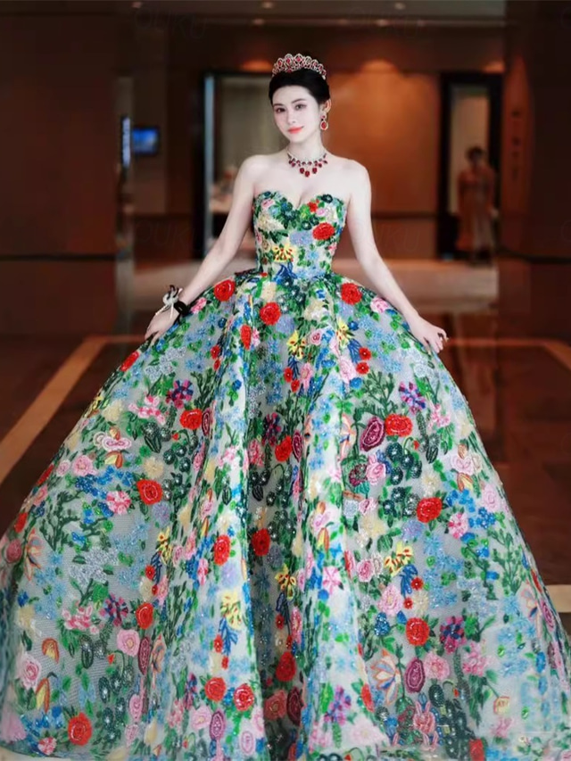  Φόρεμα Μπαλ Γάμου Quinceanera Κομψό Φόρεμα Επίσημο Γάμο Χαμηλό Μήκος Χωρίς Μανίκια Χωρίς Τιράντες Τούλι Ανοιχτή Πλάτη με Ανθρώπινη Έκτυπη Φόρεμα Γάμου Καλεσμένου