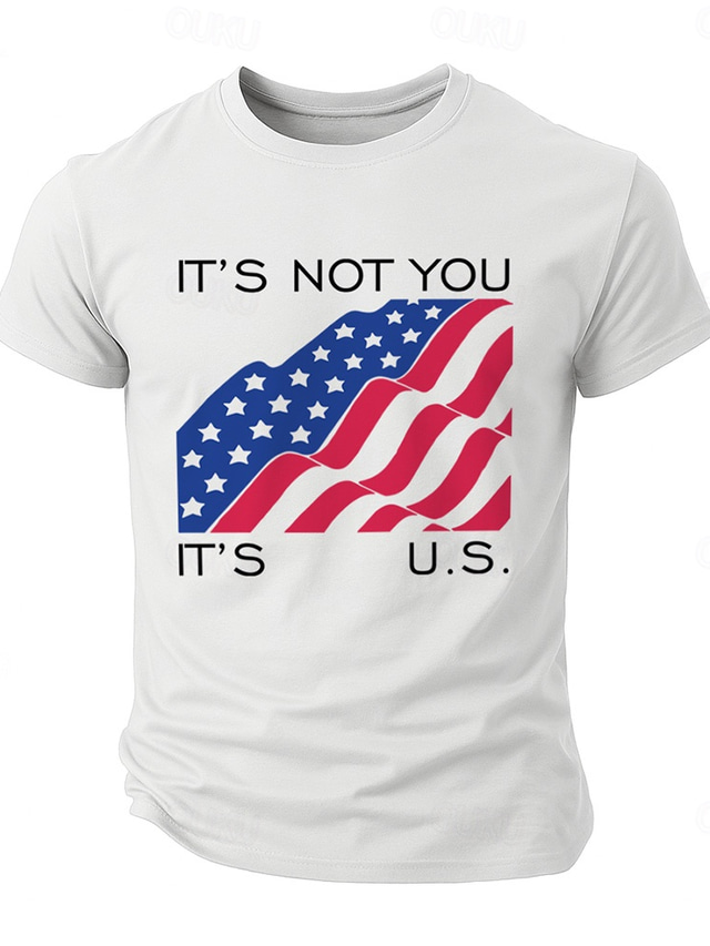  American Independence Day Men's American US Flag T Shirt Short Sleeve T shirt 3D Print Crew Neck Shirt Fashion Daily Basic Street Casual Daily Black White Blue Summer Spring All Seasons Clothing