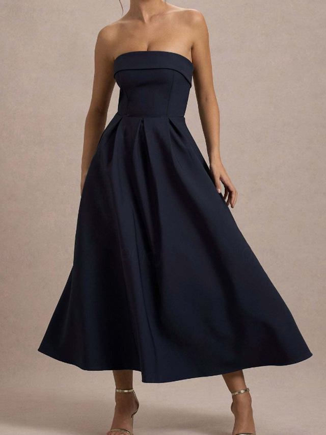  Women's Midi Dress White Dress Graduation Dress Prom Dress Party Dress Fashion Wedding Party Evening Party Regular Fit Plain Sleeveless Strapless Black White Yellow Pink Summer