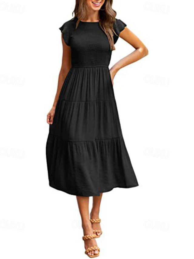  Damen Midikleid Weißes Kleid Abschlusskleid Mode Geburtstag Date Teegesellschaft Normale Passform Einfach Ärmellos Rundhalsausschnitt Schwarz Weiß Hellgrün Armeegrün Sommer