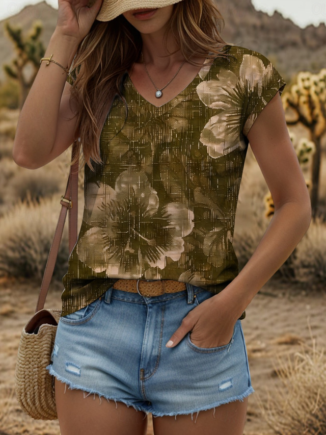  Women's Floral Camisole Tank Top  Graphic Vintage Stylish Classic Sleeveless Short Sleeve V Neck Regular Tops Daily Print Red Blue Purple Brown Green Summer Spring