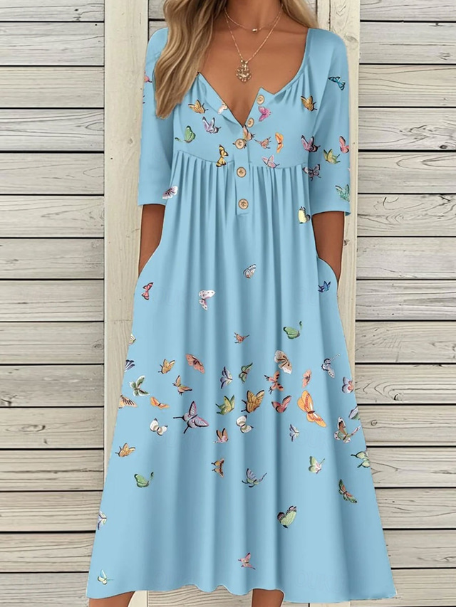  Women's Midi Dress Casual Dress Sundress A Line Dress Summer Dress Vacation Casual Beach Holiday Loose Fit Floral Graphic Short Sleeve Crew Neck White Pink Blue Summer