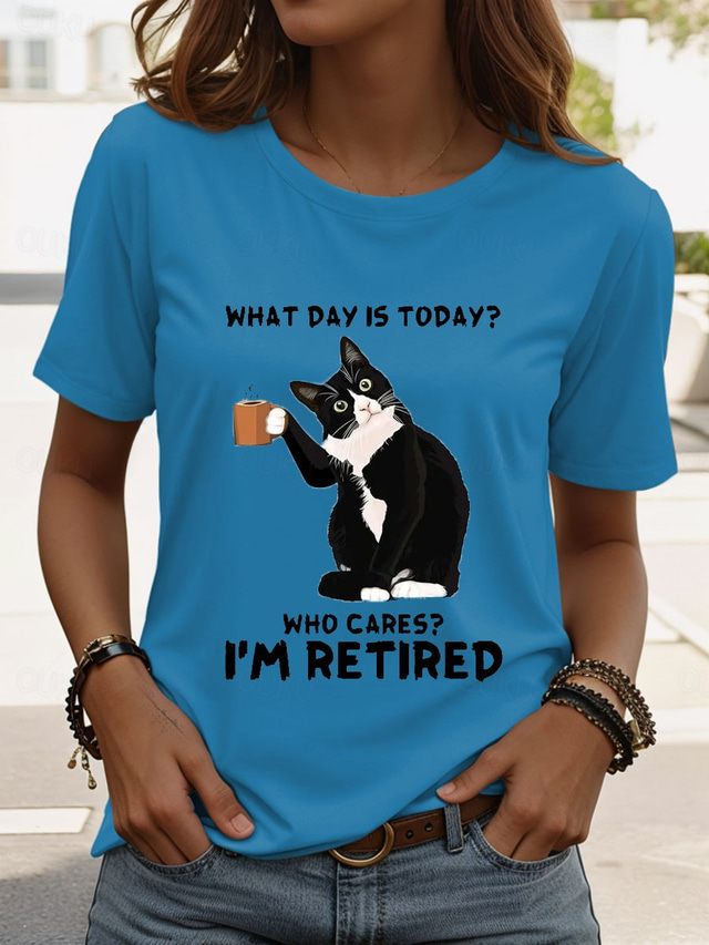  Women's T Shirt Retired Graphic Animal Letter Vintage Stylish Classic Short Sleeve Crew Neck Regular Tops Daily Weekend Print White Pink Blue Green Summer Spring