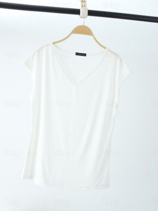  Women's Blouse Solid Color Stylish Casual Short Sleeve V Neck Regular Tops Daily Black White Pink Red Royal Blue Summer Spring