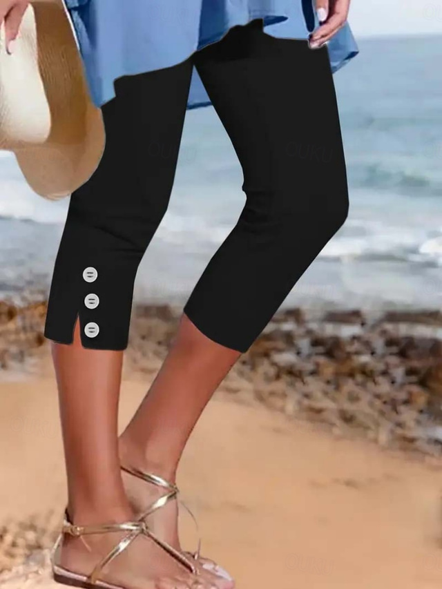  Women's Leggings Basic Casual Casual / Sporty Calf-Length High Waist Plain Comfy Soft Comfortable Stretchy Vacation Yoga Street Black White Summer Slim Fit