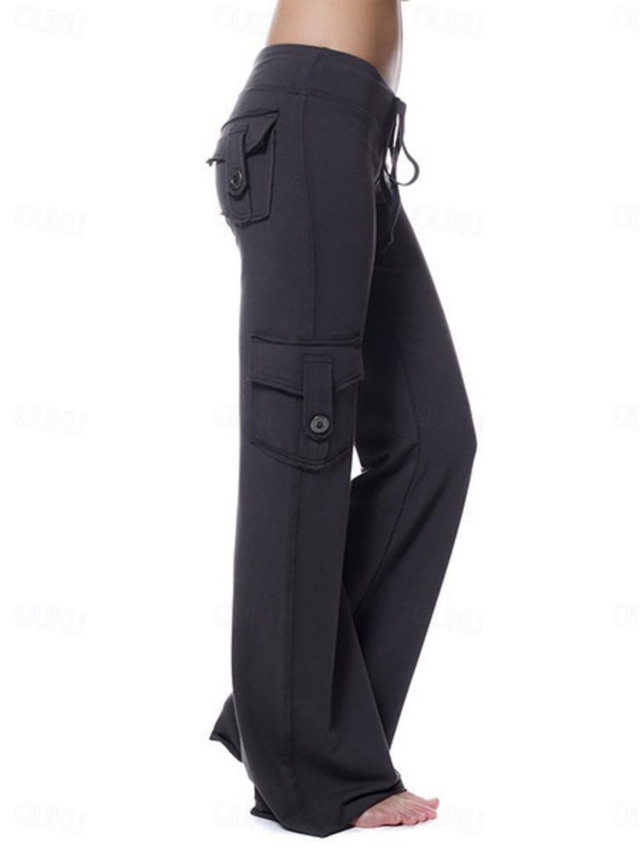 Women's Chinos Casual Casual / Sporty Full Length Mid Waist Plain Pocket Comfy Soft Comfortable Micro-elastic Yoga Wine Black White Blue Summer Spring Regular Fit