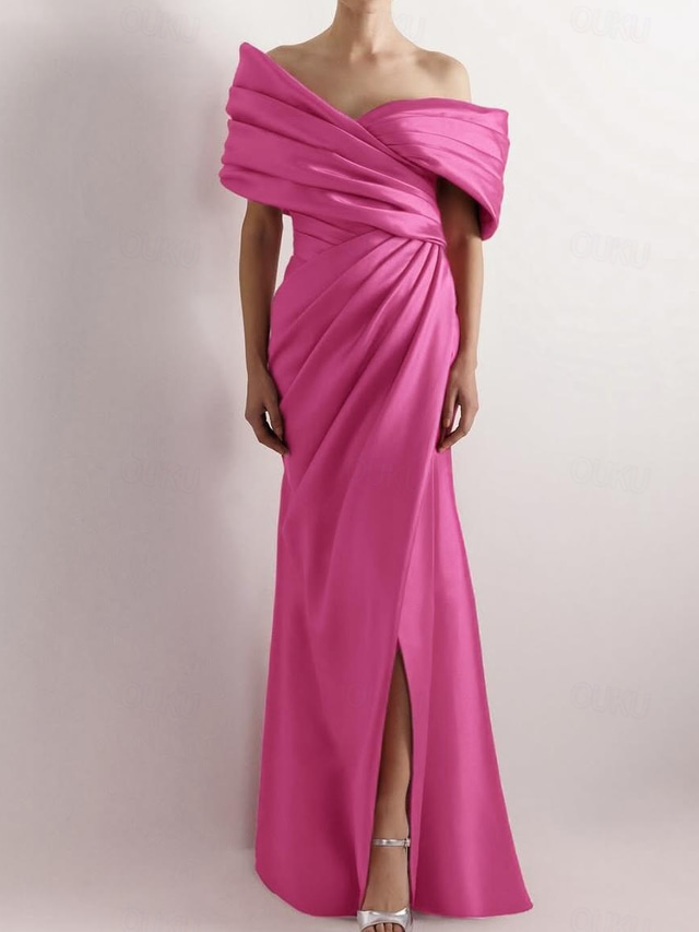  Yellow Dress High Fashion Mustard Dress Mermaid / Trumpet Evening Gown Cocktail Dress Formal Wedding Floor Length Sleeveless Off Shoulder Satin with Ruched Details Slit 2025