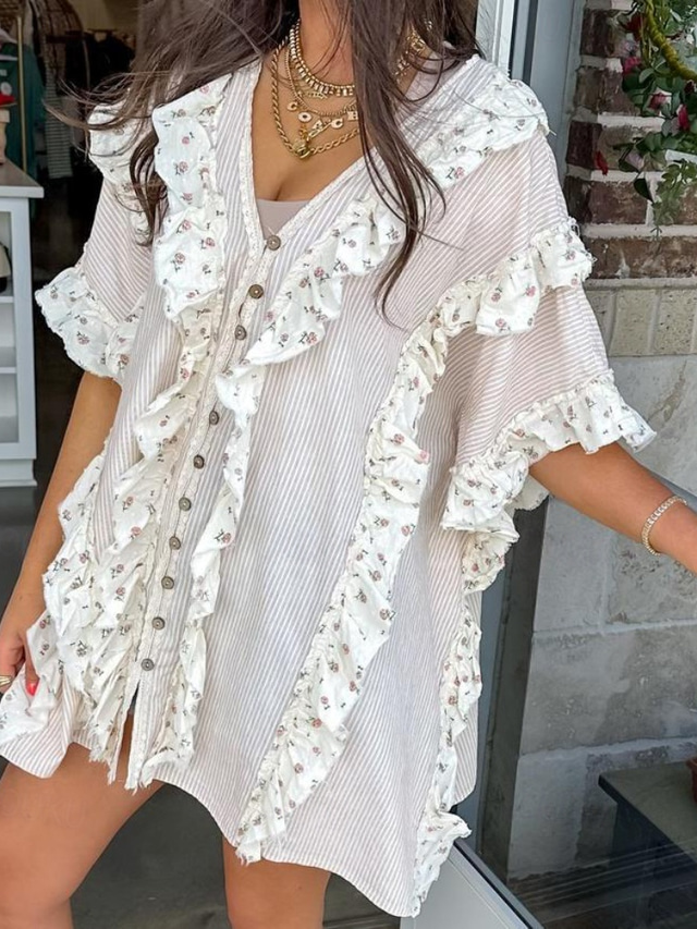  Mujer Mini vestido Vestido informal Vestido de flores Clásico Moderno Diario Fin de semana Ajuste regular Flor Manga Corta Escote en Pico Blanco Verano