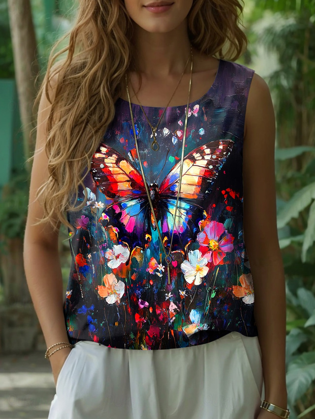  Pentru femei Camisole Tank Top Floral Grafic Elegant Boemia Epocă Fără manșon Stil Nautic Topuri obișnuite Negru Portocaliu Vară Primăvară