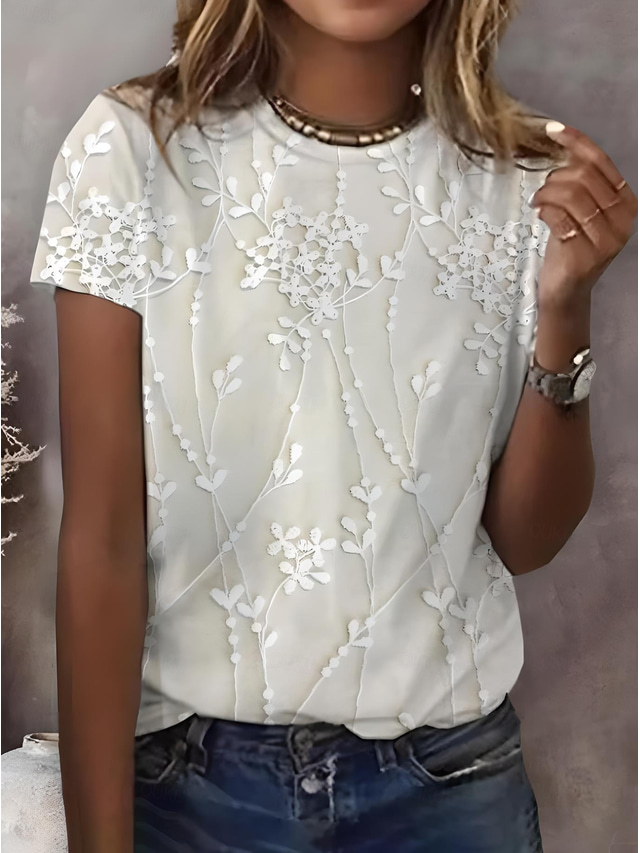  Women's T Shirt Floral Graphic Vintage Stylish Classic Short Sleeve Crew Neck Round Neck Regular Tops Daily Weekend Print White Light Brown Green Summer Spring
