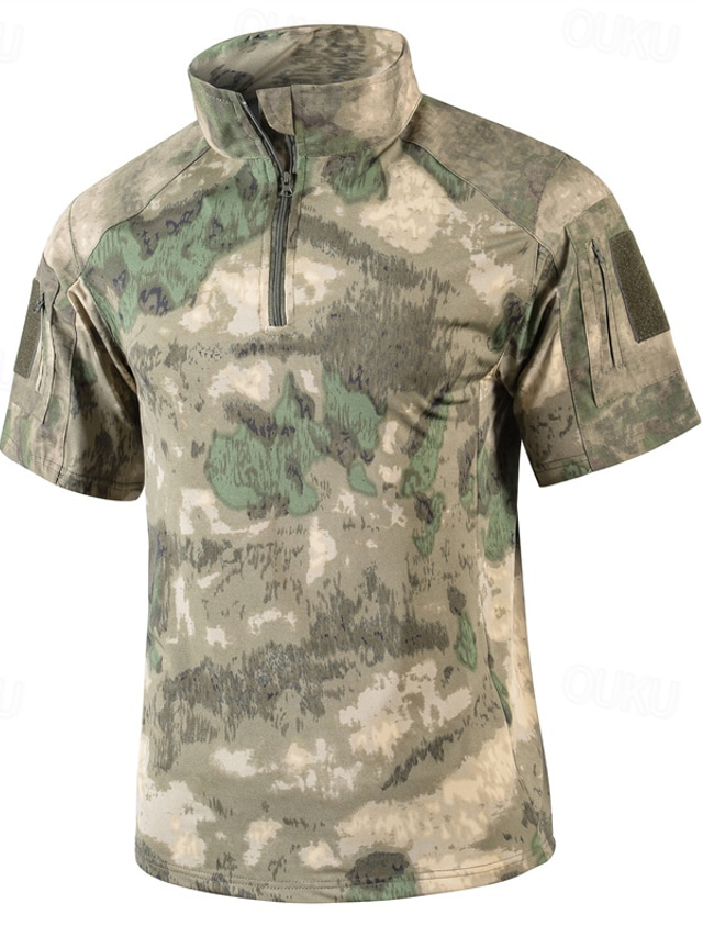  Men's Tactical Polo Outdoor Shirt Outdoor Daily Banded Collar Short Sleeve Fashion Basic Camo / Camouflage Print Summer Regular Fit Green Tactical Polo