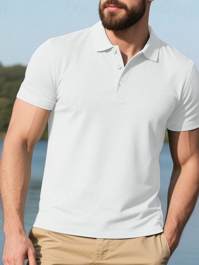  Men's Golf Shirt Golf Polos Shirts Work Casual Lapel Short Sleeve Basic Modern Plain Buttons Summer Spring Regular Fit Black White Navy Blue Blue Army Green Gray Golf Shirt