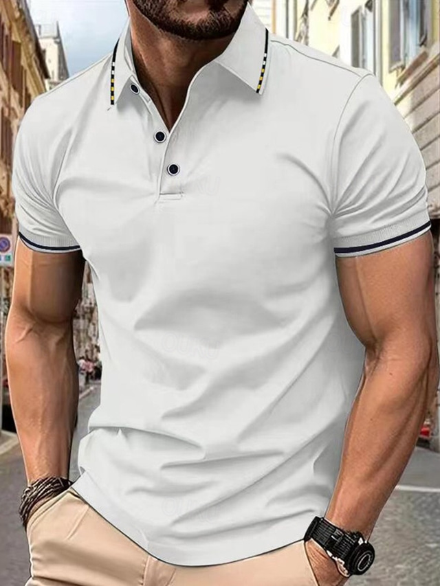  Herren Polo Golfshirt Straße Lässig Revers Kurzarm Mode Modern Farbblock Knöpfe Sommer Schwarz Weiß Rosa Wein Marineblau Königliches Blau Polo