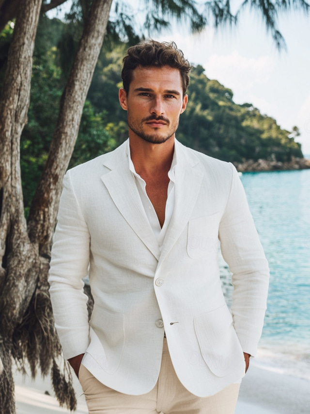  blazer homme blazer en lin manteau de sport extérieur décontracté printemps &coton et lin d'été couleur unie blanc