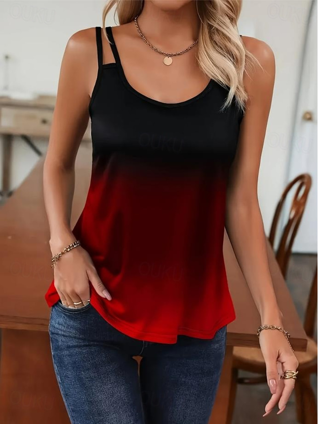  Women's Tank Top Ombre Color Gradient Stylish Sleeveless Crew Neck Scoop Neck Regular Tops Daily Cut Out Wine Blue Summer Spring