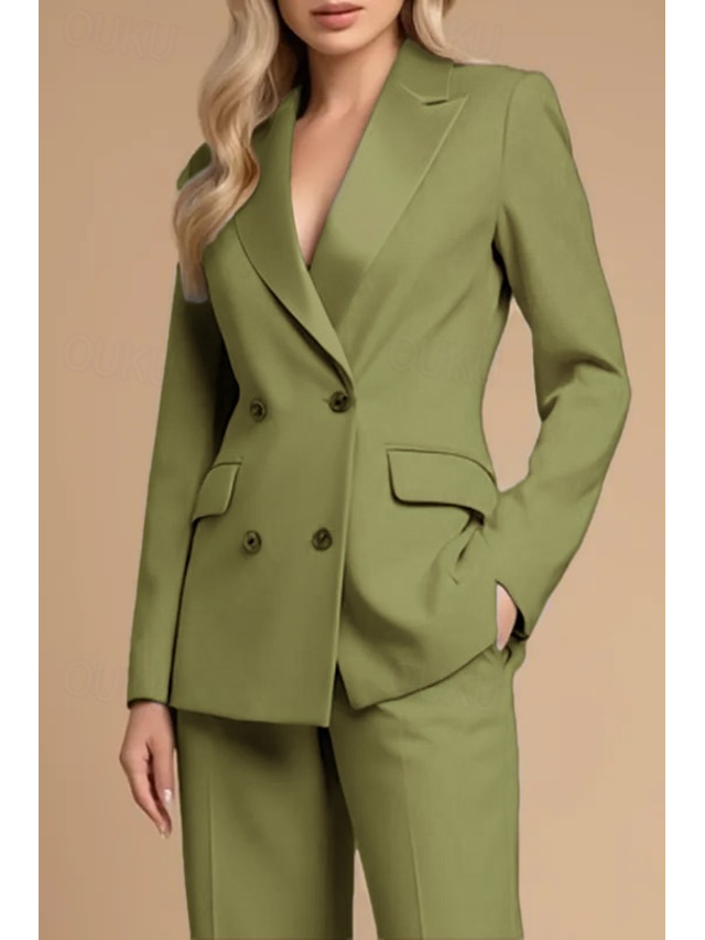  Blue Two Piece Pantsuit Mother of the Bride Wedding Elegant Vintage Minimalist Lapel Floor Length Stretch Fabric Long Sleeve with Buttons 2025