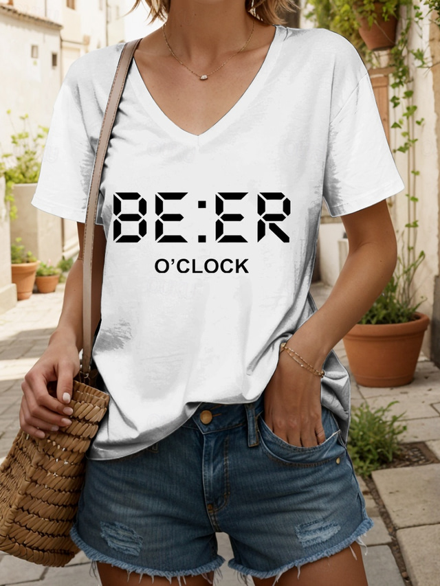  Oktoberfest Women's T Shirt Graphic Letter Vintage Stylish Classic Short Sleeve V Neck Regular Tops Daily Print Black White Yellow Red Blue Summer Spring