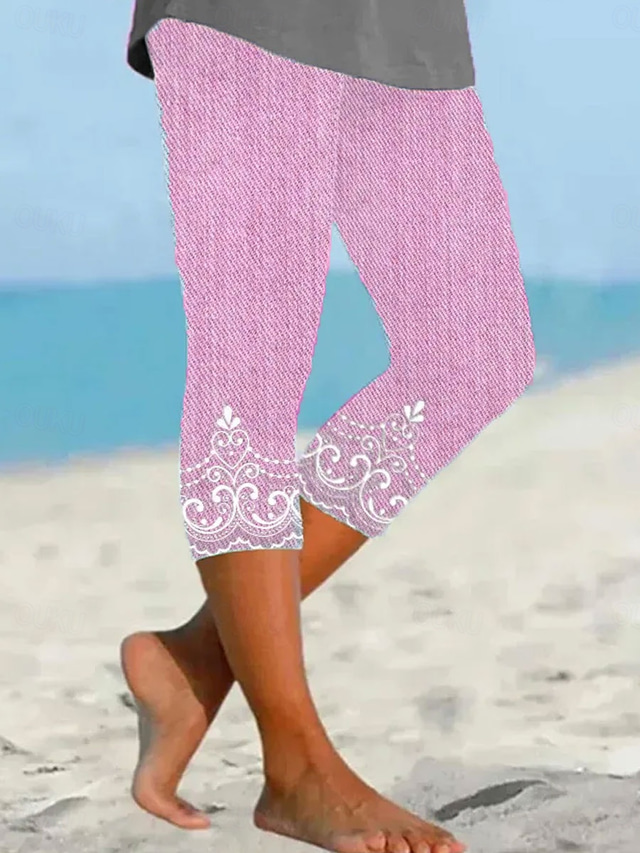  Women's Leggings Vacation Vintage Fashion Capris High Waist Floral Graphic Printing Soft Breathable Stretchy Formal Outdoor Vacation Pink Blue Green Gray Summer Spring Slim Fit
