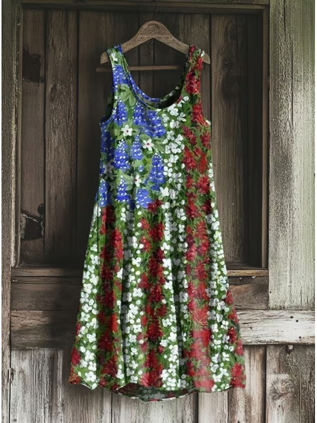  Independencedagen Kvinnors patriotiska fjärde juli mini klänning sommarklänning A-linje klänning off-the-shoulder klänning semester avslappnad boho fest vanlig passform blommig grafik flagga ärmlös