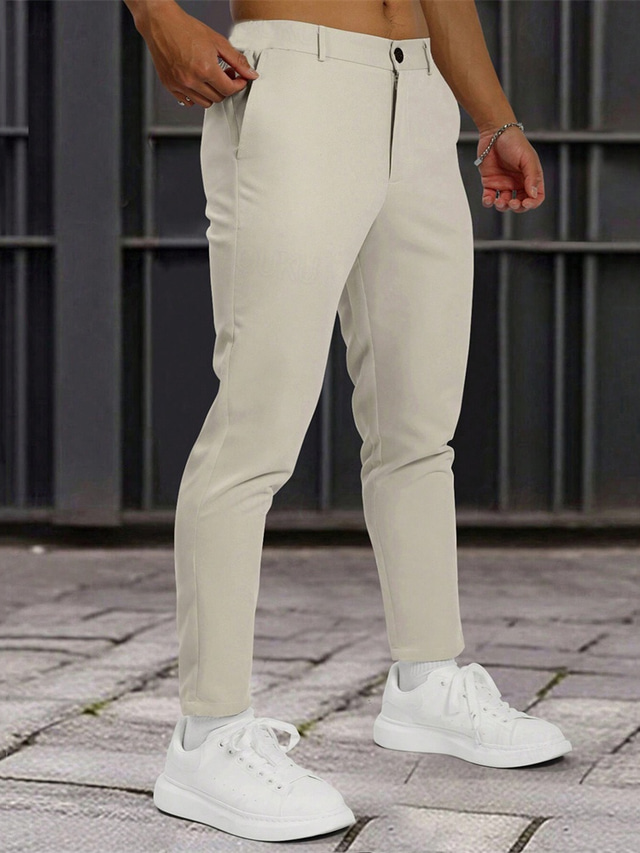  Men's Dress Pants Golf Pants Trousers Chinos Buttons Pocket Plain Comfort Formal Party Work Fashion Classic Style Khaki Beige Micro-elastic