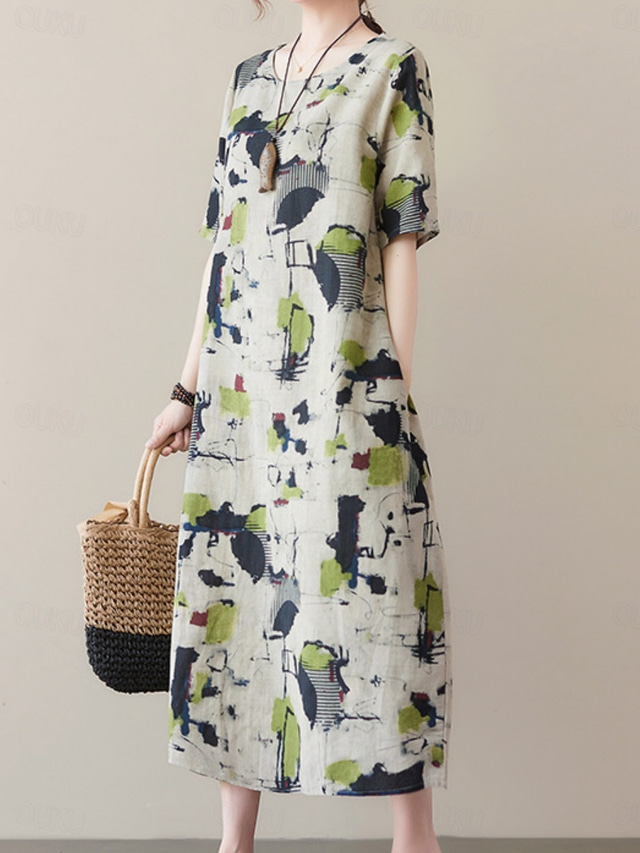  Women's Maxi Dress Summer Dress Casual Daily Regular Fit Graphic Short Sleeve Crew Neck Gray Summer