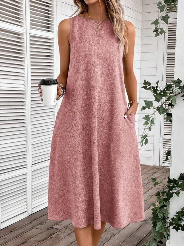  Femmes Robe Midi Robe d'Été Robe trapèze Robe d'été Vacances Fête Occasionnel Anniversaire Quotidien Fête Coupe régulière Graphique Uni Sans manches Col ras du cou Bleu marine Rose Claire Bleu Gris