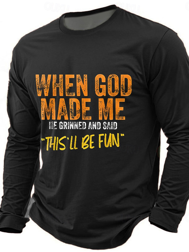  Men's Funny Slang T Shirt Long Sleeve T shirt 3D Print Crew Neck Shirt Fashion Daily Basic Street Casual Daily Black Red Blue Summer Spring All Seasons Clothing Apparel S M L XL XXL XXXL