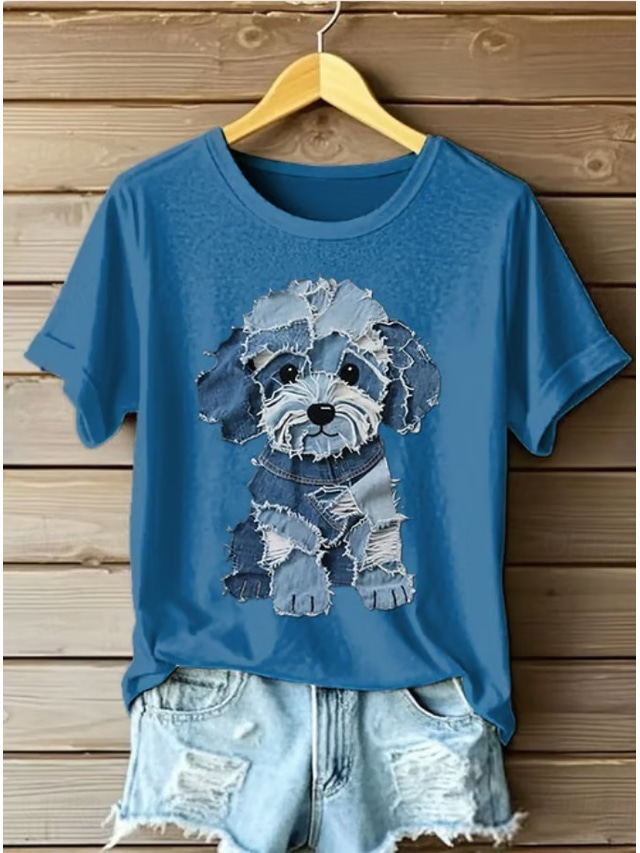  Dam T-shirt Grafisk Djur Katt Vintage Stylish Klassisk Kortärmad Rund hals Vanliga toppar Dagligen Helgen Mönster Svart Vit Rodnande Rosa Blå Grön Sommar Vår